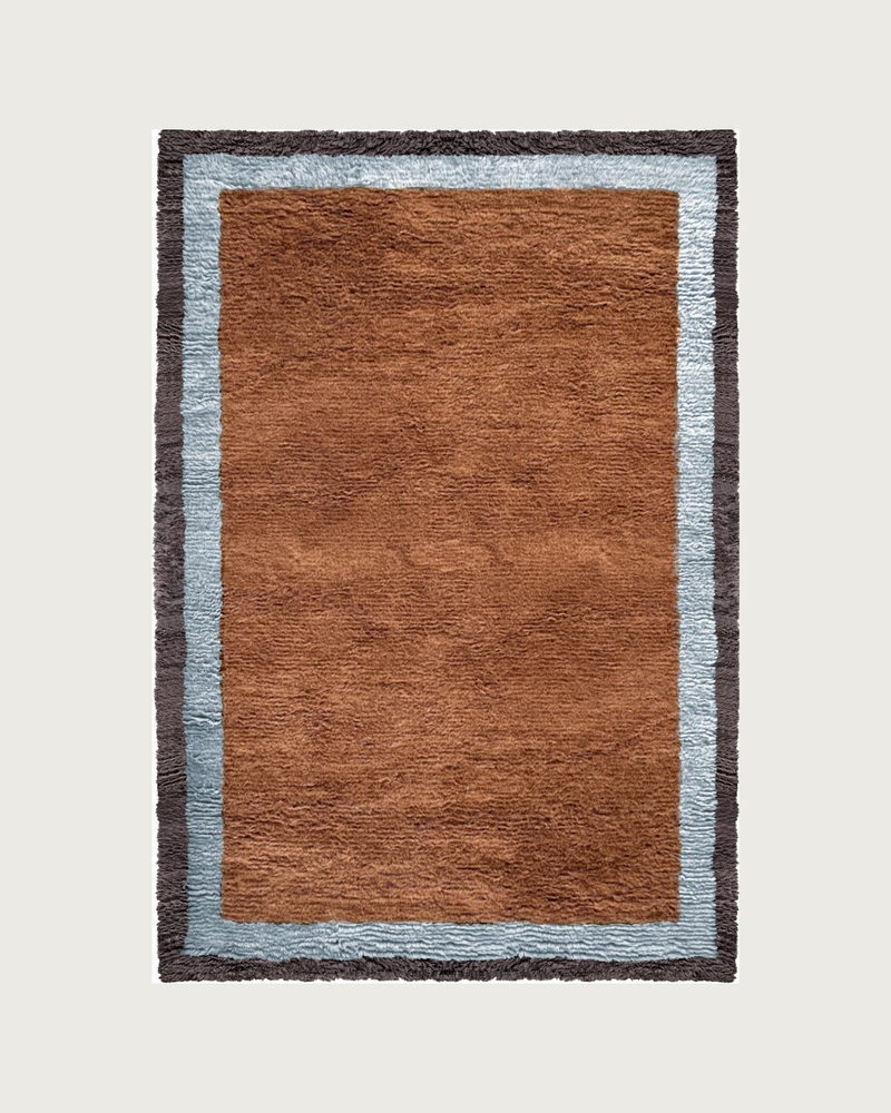 Tapis tissé à la main 'Shaggy' en laine de Nouvelle-Zélande, bordure ambre