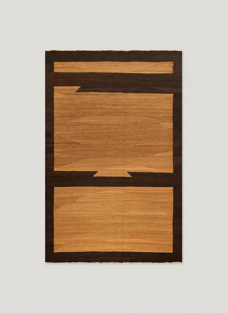 Abstract Kilim - Handwoven Rug by ISHKAR | The Oblist — handcrafted wool, warm brown tones