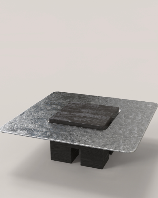 TEMPIO V2 Low Table in Veneered Wood and Cast Aluminium