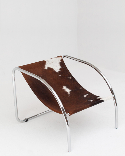 Pair of Cowhide Sling Chairs in Chrome Frame