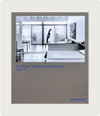 Book cover featuring modern architecture with a black and white photo of a contemporary interior space.