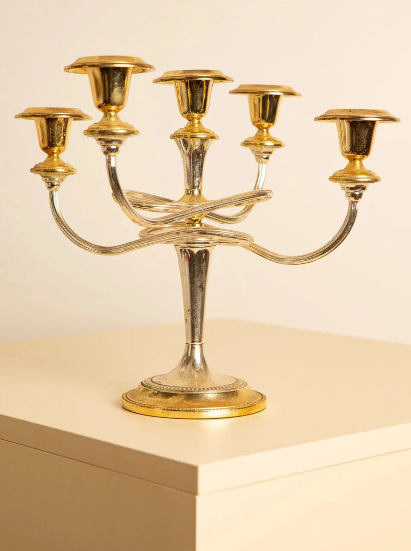 Italian Medusa gold metal candle holder from the 1970s with ornate details and elegant craftsmanship