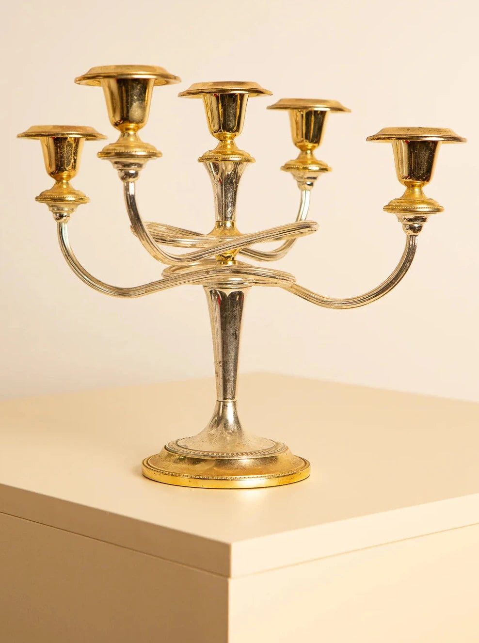 Italian Medusa gold metal candle holder from the 1970s with ornate details and elegant craftsmanship