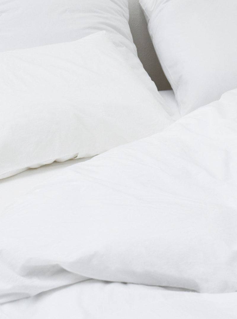 White Washed Cotton Percale Bed Set — close-up of white bedding texture