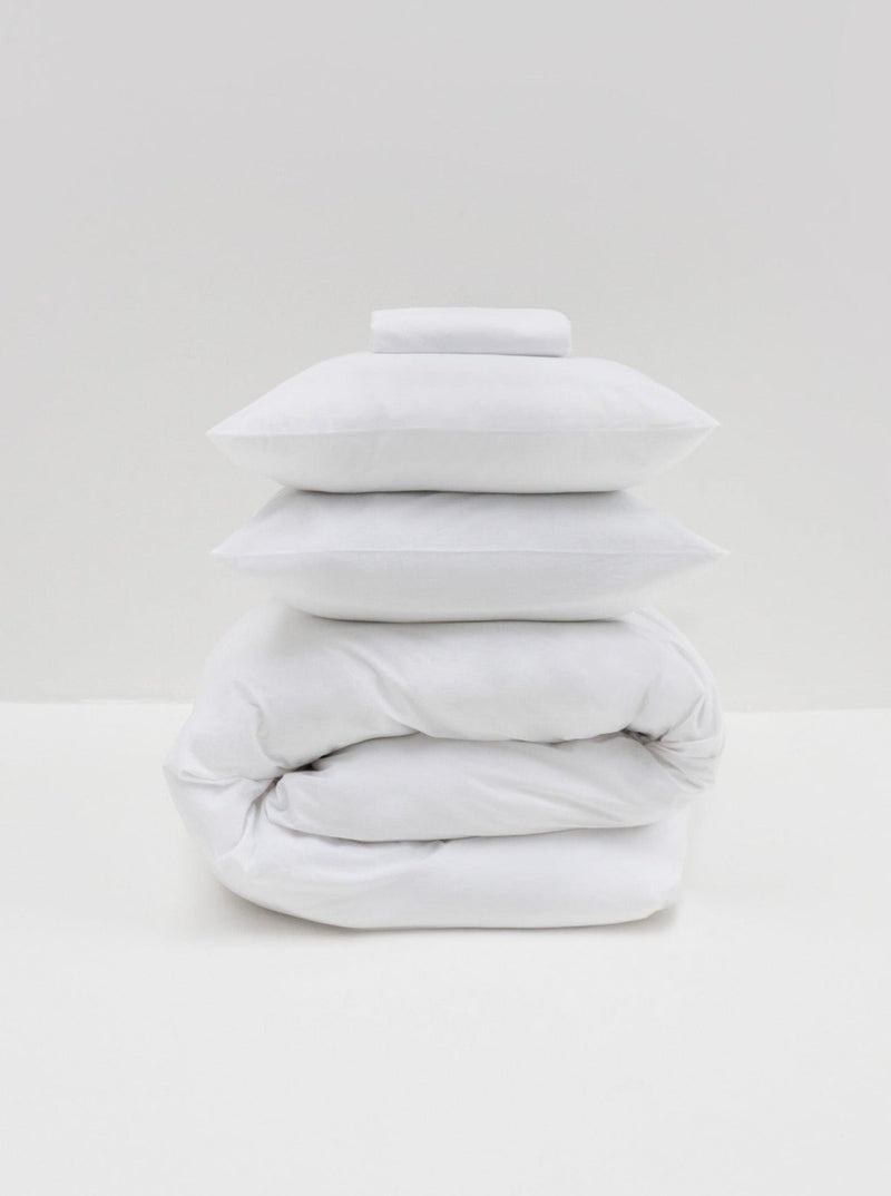 White Washed Cotton Percale Bed Set by MOST | The Oblist — cotton fabric, white color