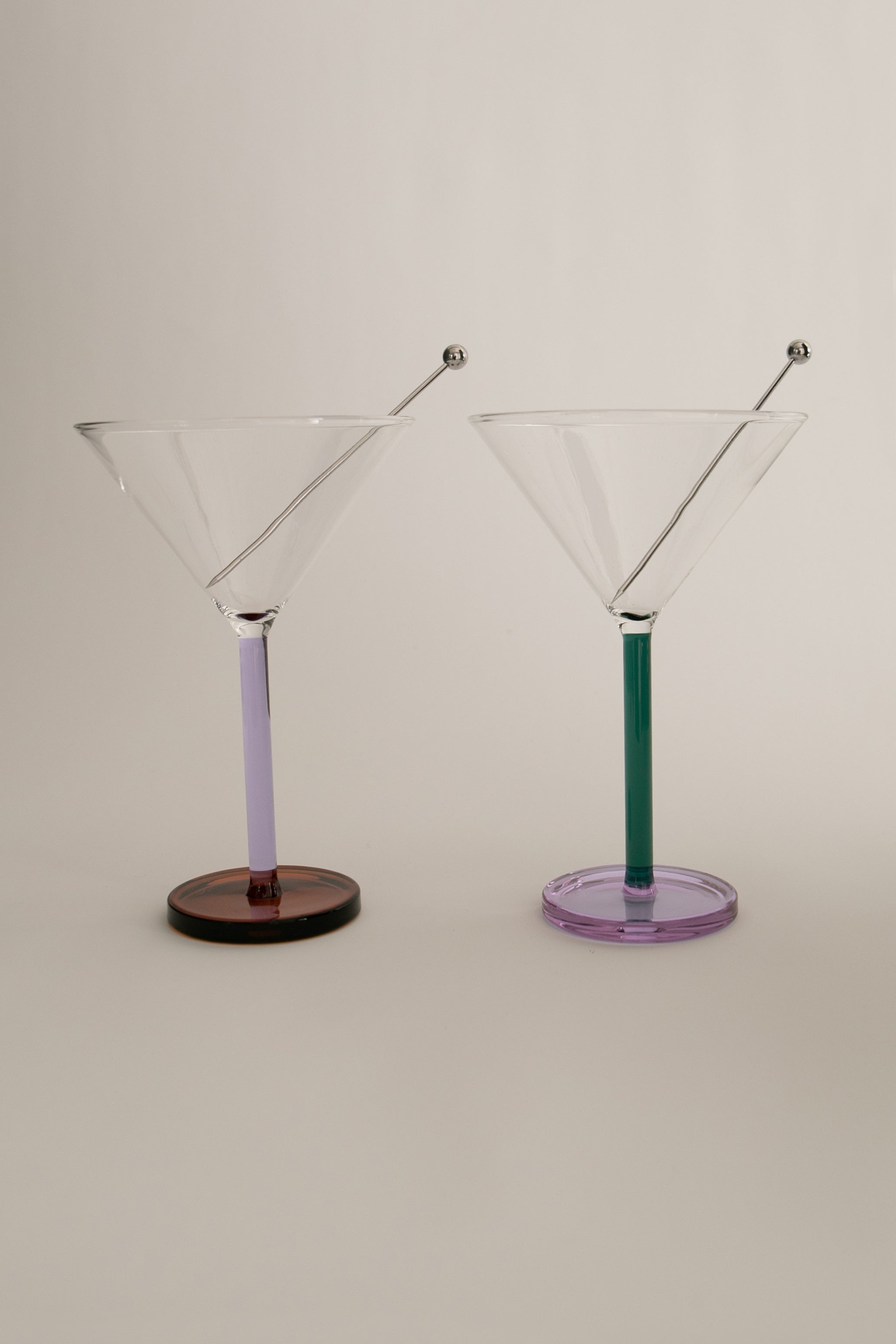 Piano Cocktail Glasses — close-up of glass and colored bases