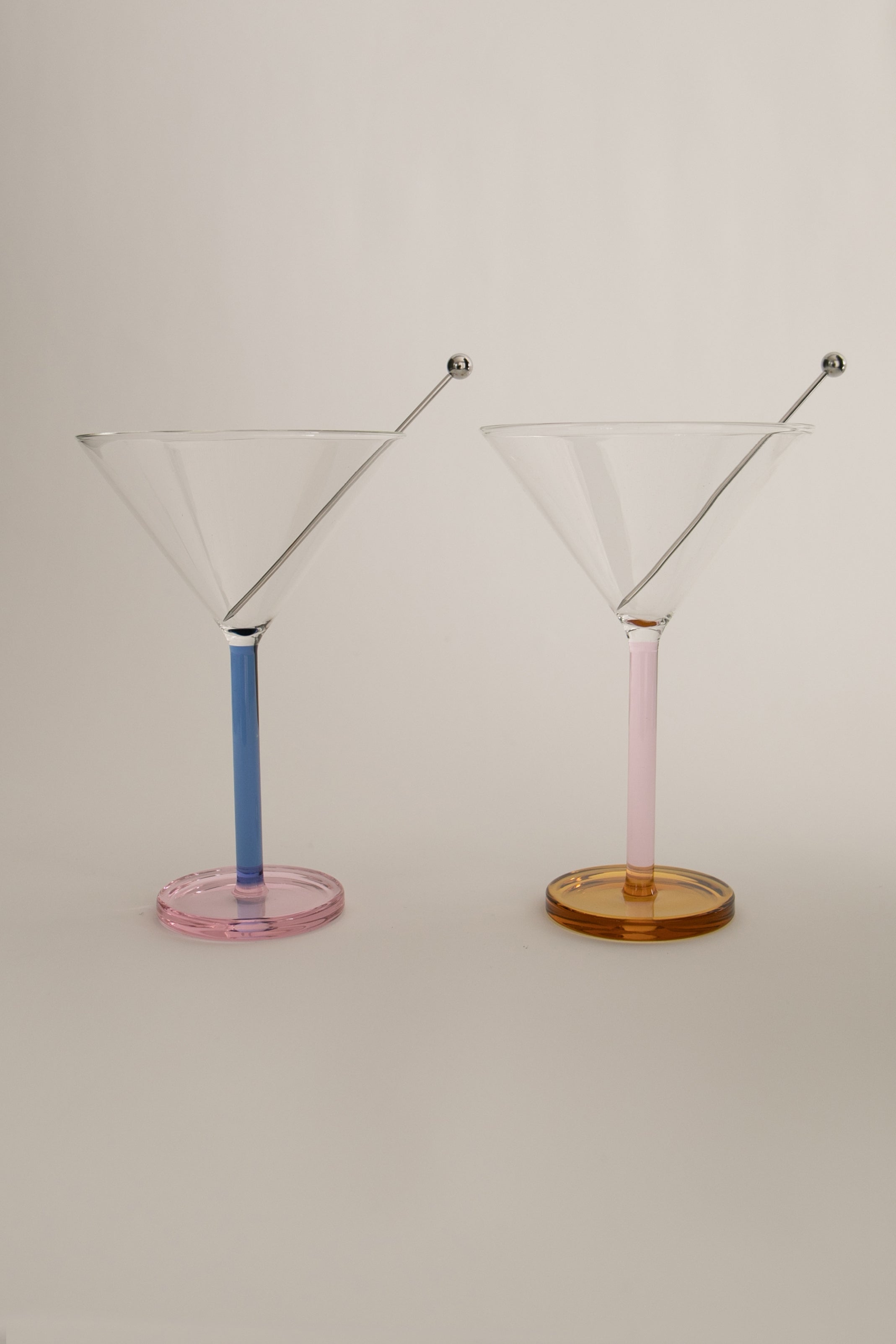 Piano Cocktail Glasses — back view showing colorful glass stems
