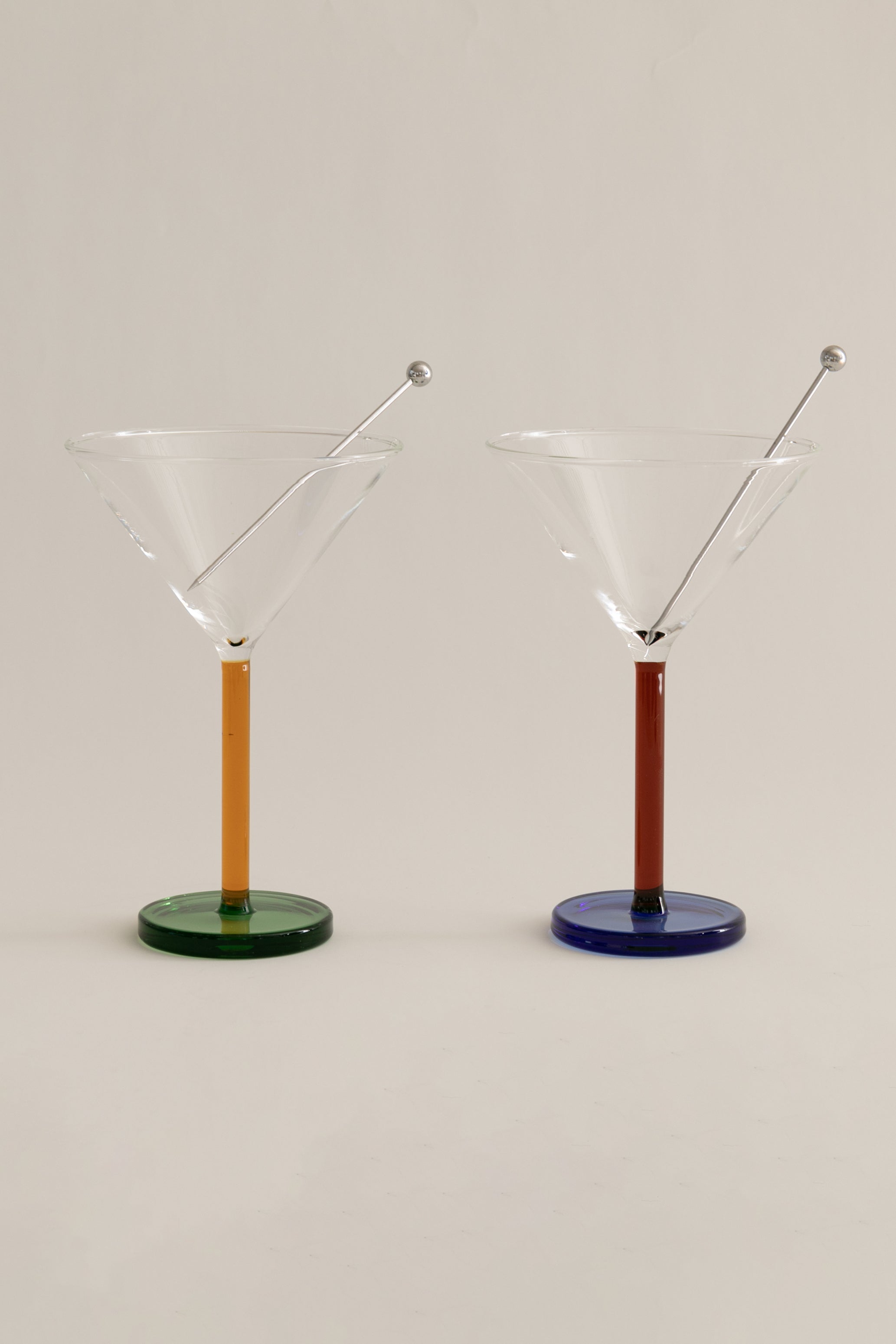 Piano Cocktail Glasses — angled view highlighting colorful glass bases