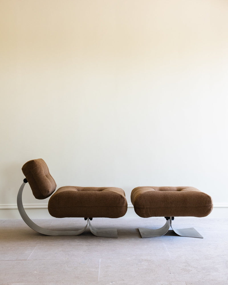 Mid-century brown leather lounge chair and ottoman by Oscar Niemeyer