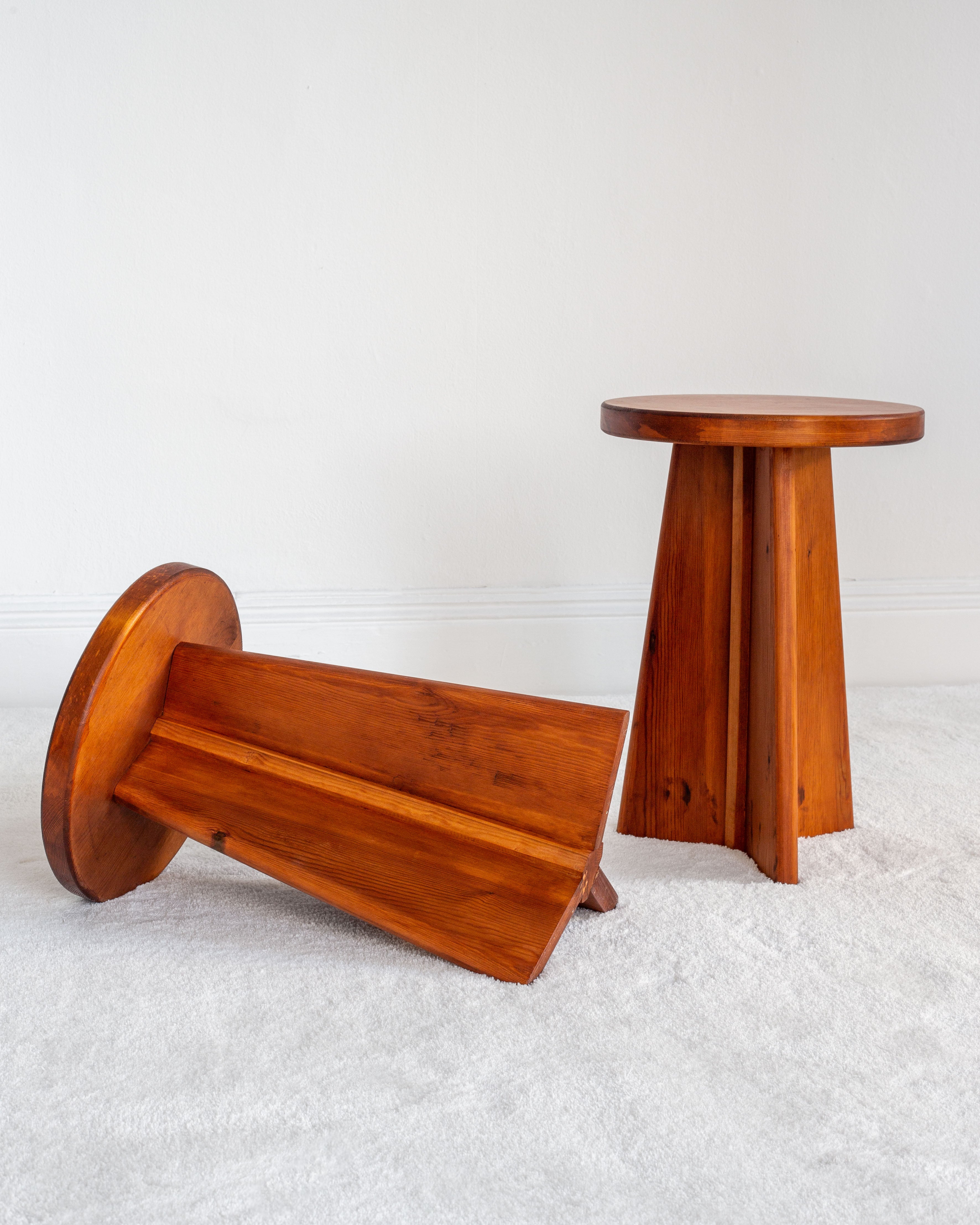 Furniture Pair of Vintage Swedish Pine Stools | The Oblist