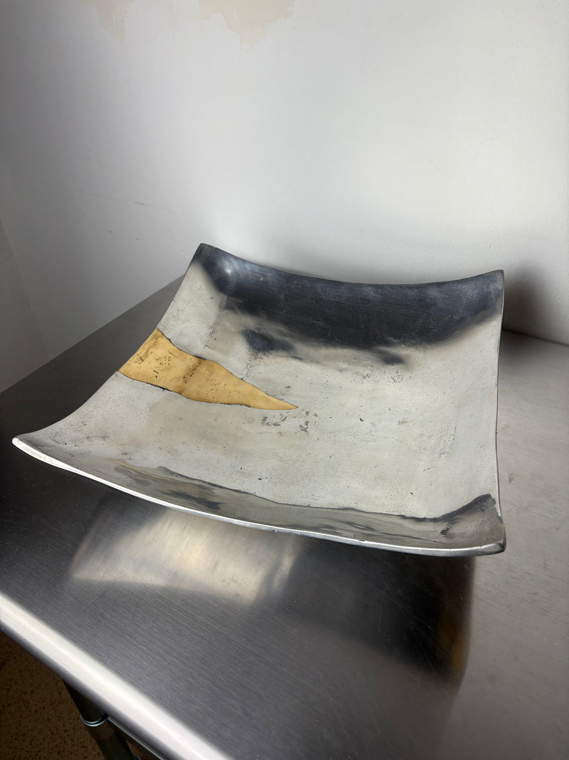XL Brutalist Centerpiece by Ardisur, Spain, 1970's — close-up of metallic surface with gold accent