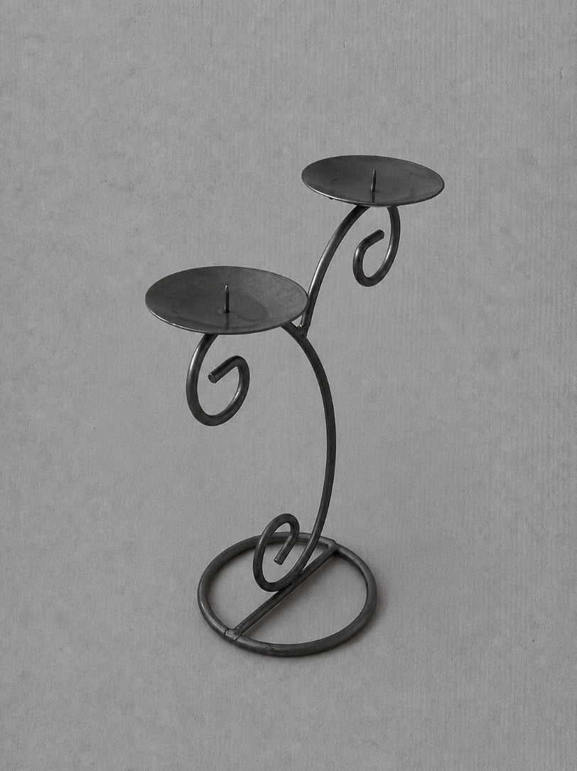 1980s French Vintage Wrought Iron Candelabra Holder — side angle