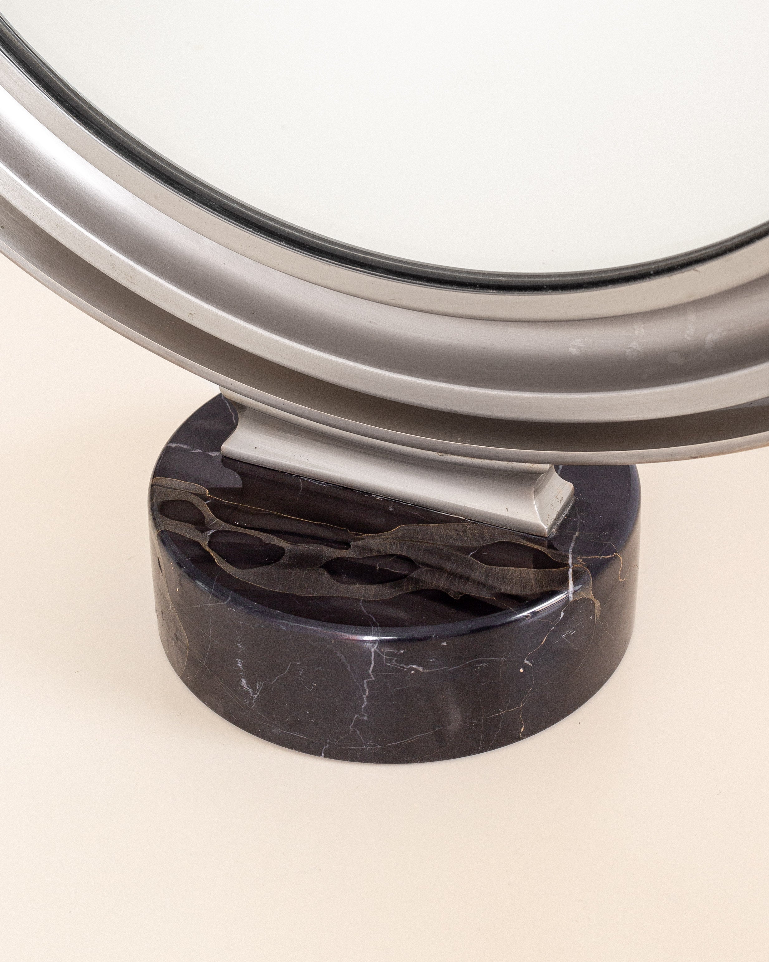Narciso' Table Mirror by Sergio Mazza for Artemide, 1970s, Italy — top view of marble base and metal frame