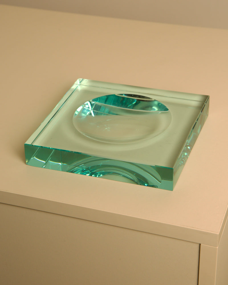 Green glass square vide poche by Fontana Arte 1970s