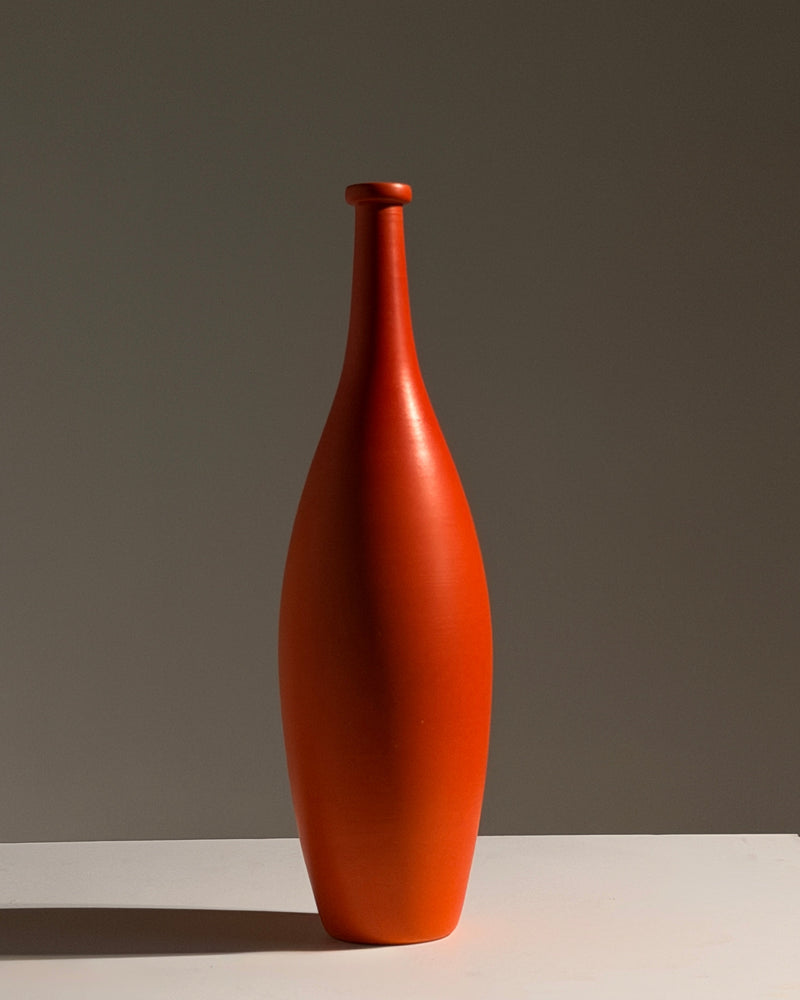 Large orange soliflore bottle vase by André-Jean Doucin, circa 1950 by Figuresdesign | The Oblist