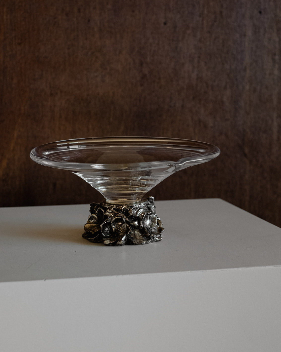 Glass Murano Dish on Metal Base  — side angle