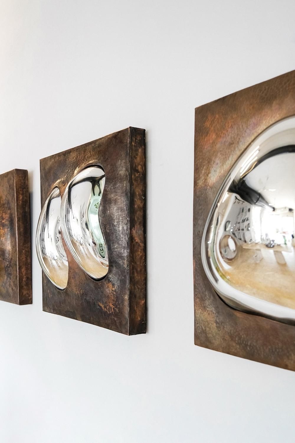 Drop of Silver on Copper II' Wall Sculpture — angled view on white wall