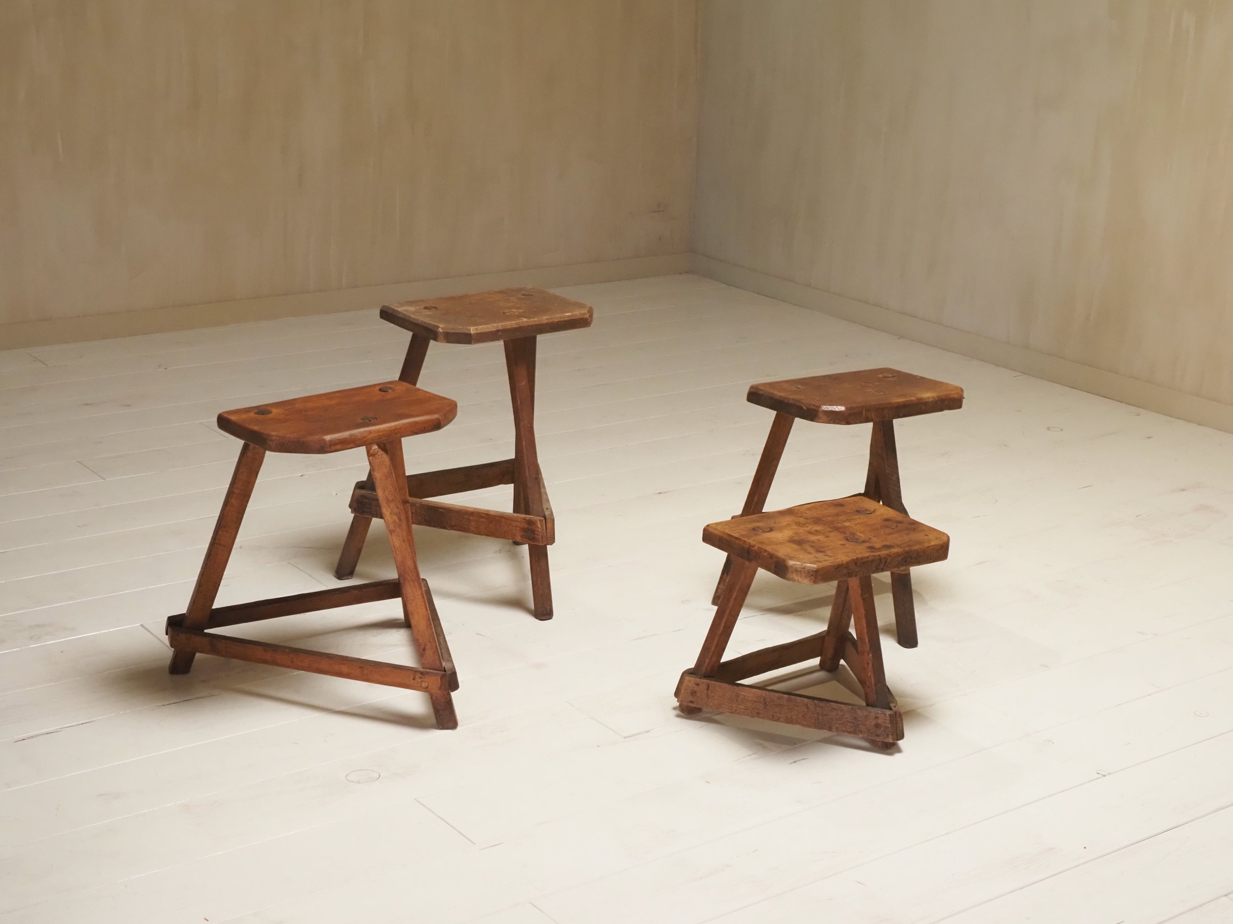Set of 19th Century English Antique Oak Cutler's Stools — close-up