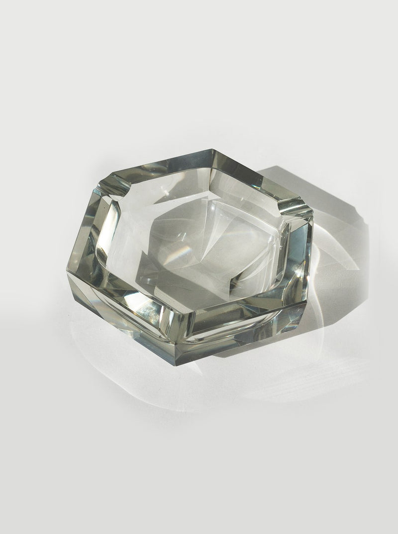 Faceted Crystal Ashtray — close-up view highlighting clear glass material