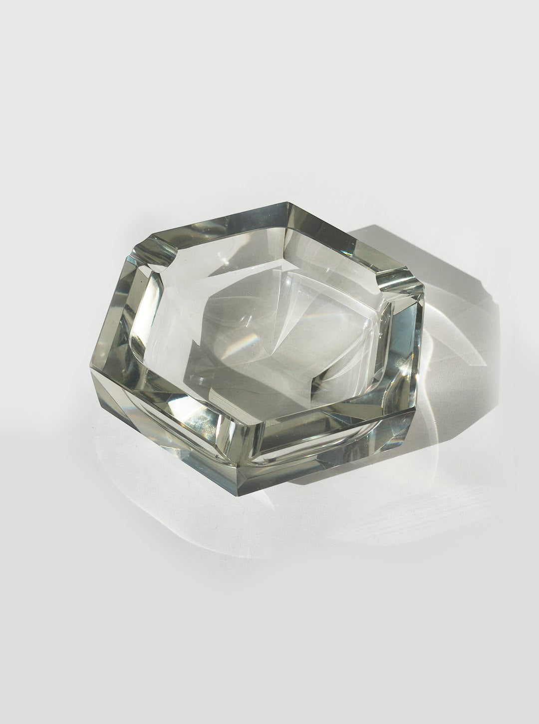 Faceted Crystal Ashtray — close-up view highlighting clear glass material