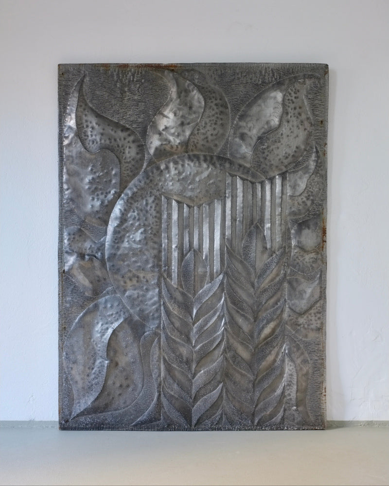 Large brutalist metal relief sculpture with wheat motifs, Latvia 1960s