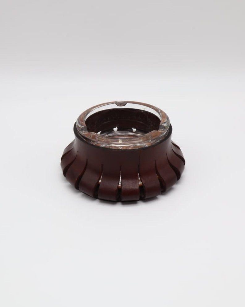Mid-Century Sinuous Leather & Crystal Glass Ashtray – Italy, 1950s by Forma Finds | The Oblist