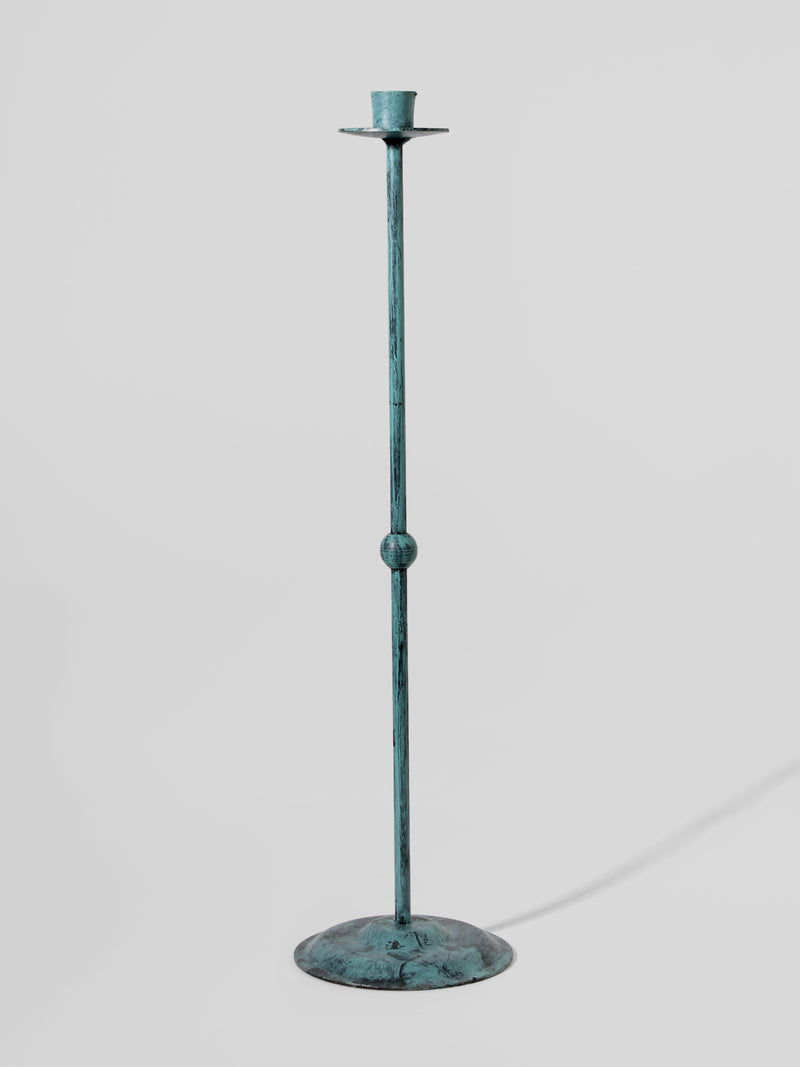 Turquoise Super Slim Floor Metal Candlestick by Vintage Stories | The Oblist — metal construction, modern design