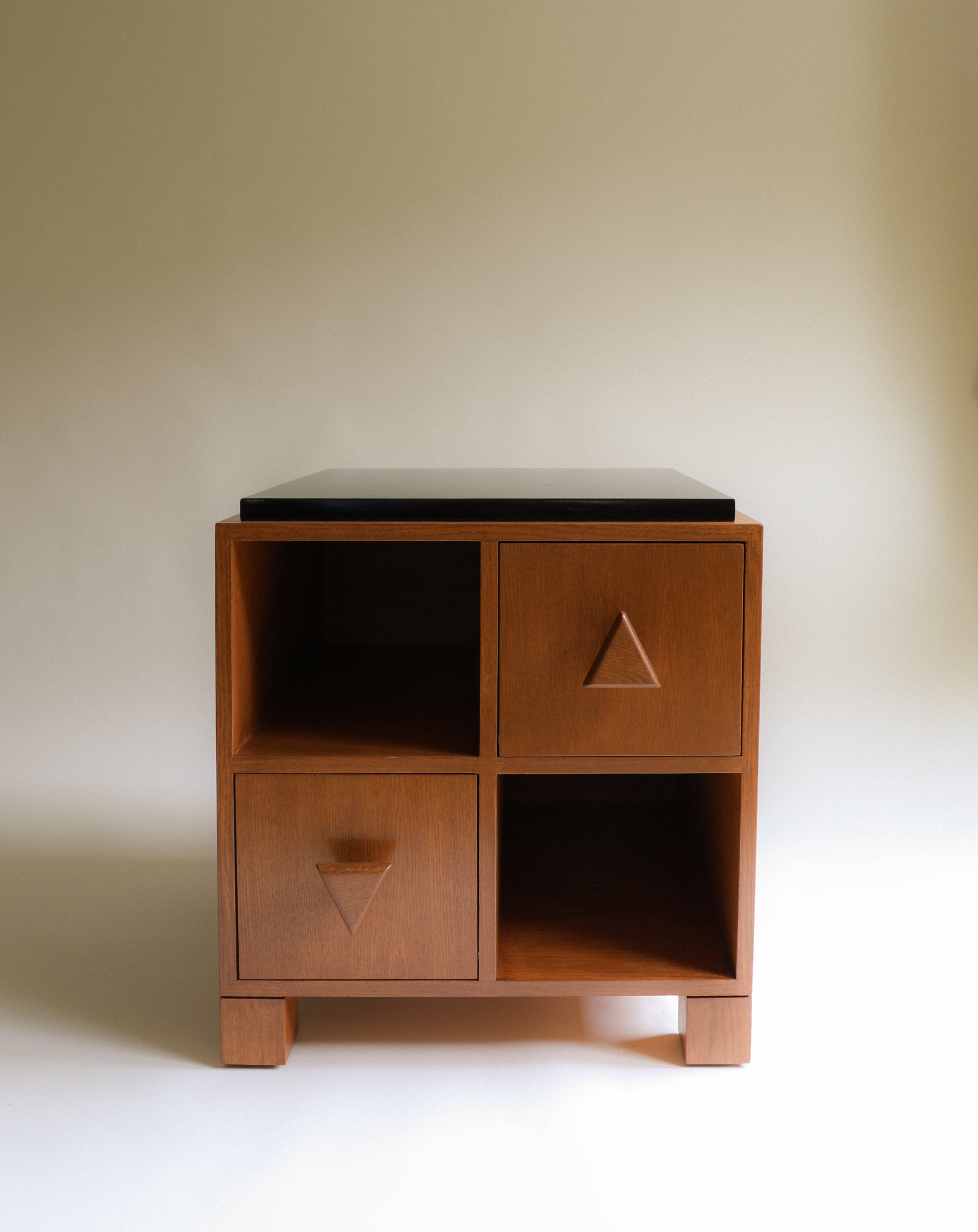 Felix Nightstand — front view showing wooden structure and black top