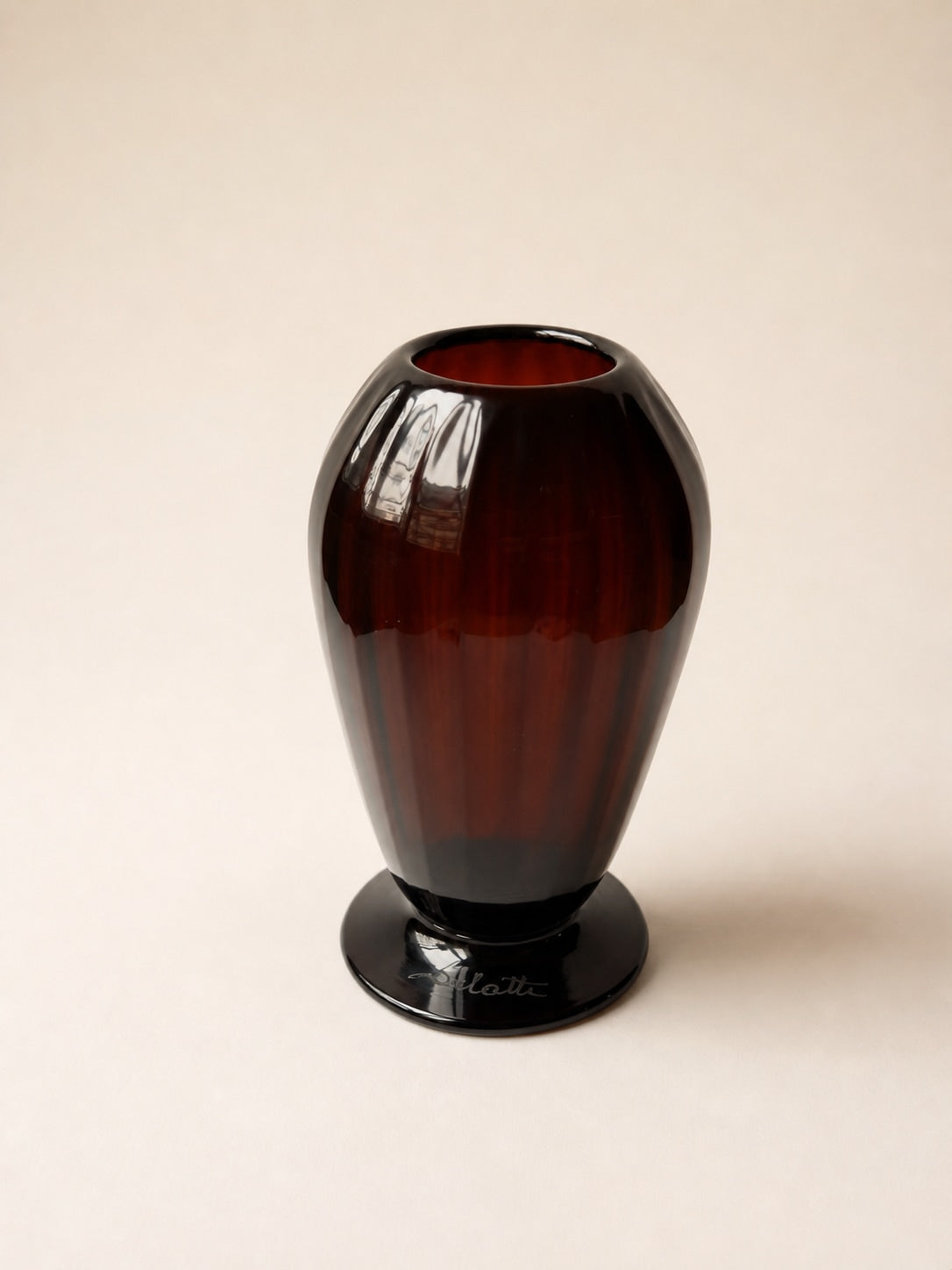 Signed André Delatte Nancy Art Deco Amethyst Glass Vase, France 1930s — detail view