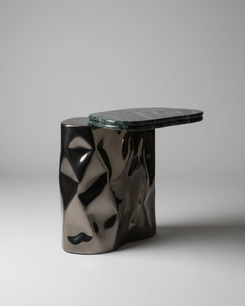 Steel and Stone Side Table - Colgada Series by Nitush Aroosh — detail view