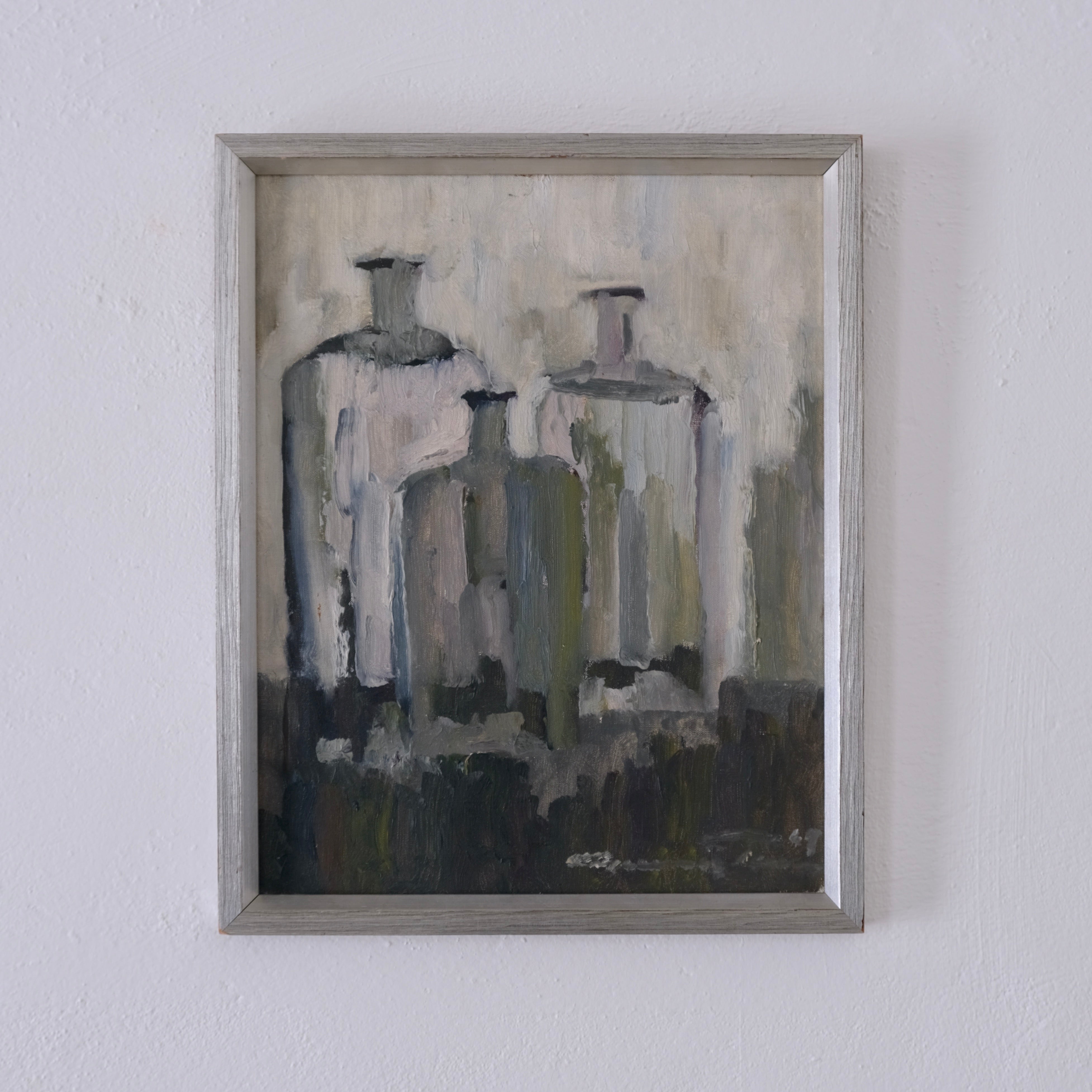 Gunnar Persson Still Life Painting, Oil on Panel, 1969 — side angle showing muted colors on textured surface