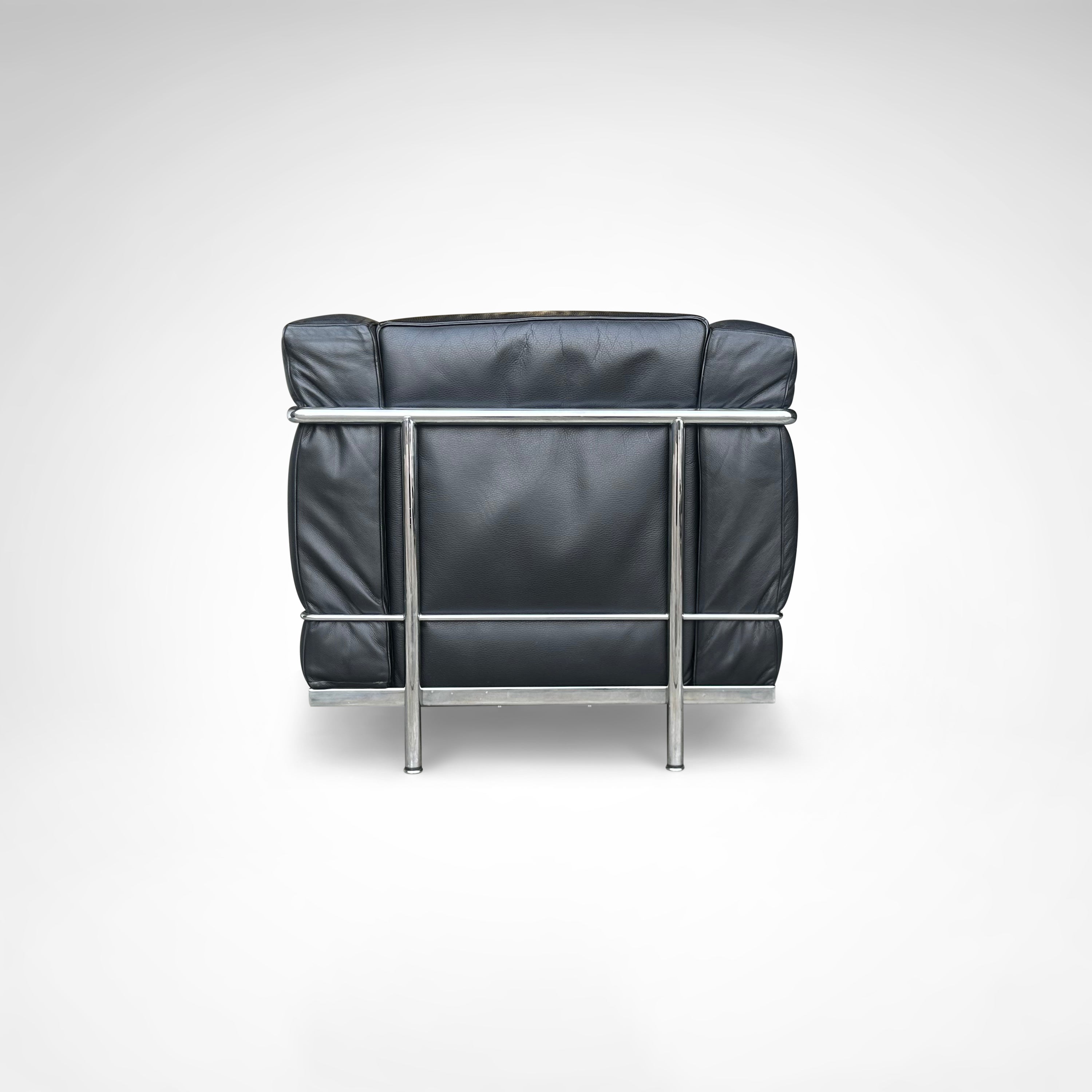 LC2 Armchair by Le Corbusier et al. for Cassina 1990s — rear view highlighting leather upholstery and chrome frame
