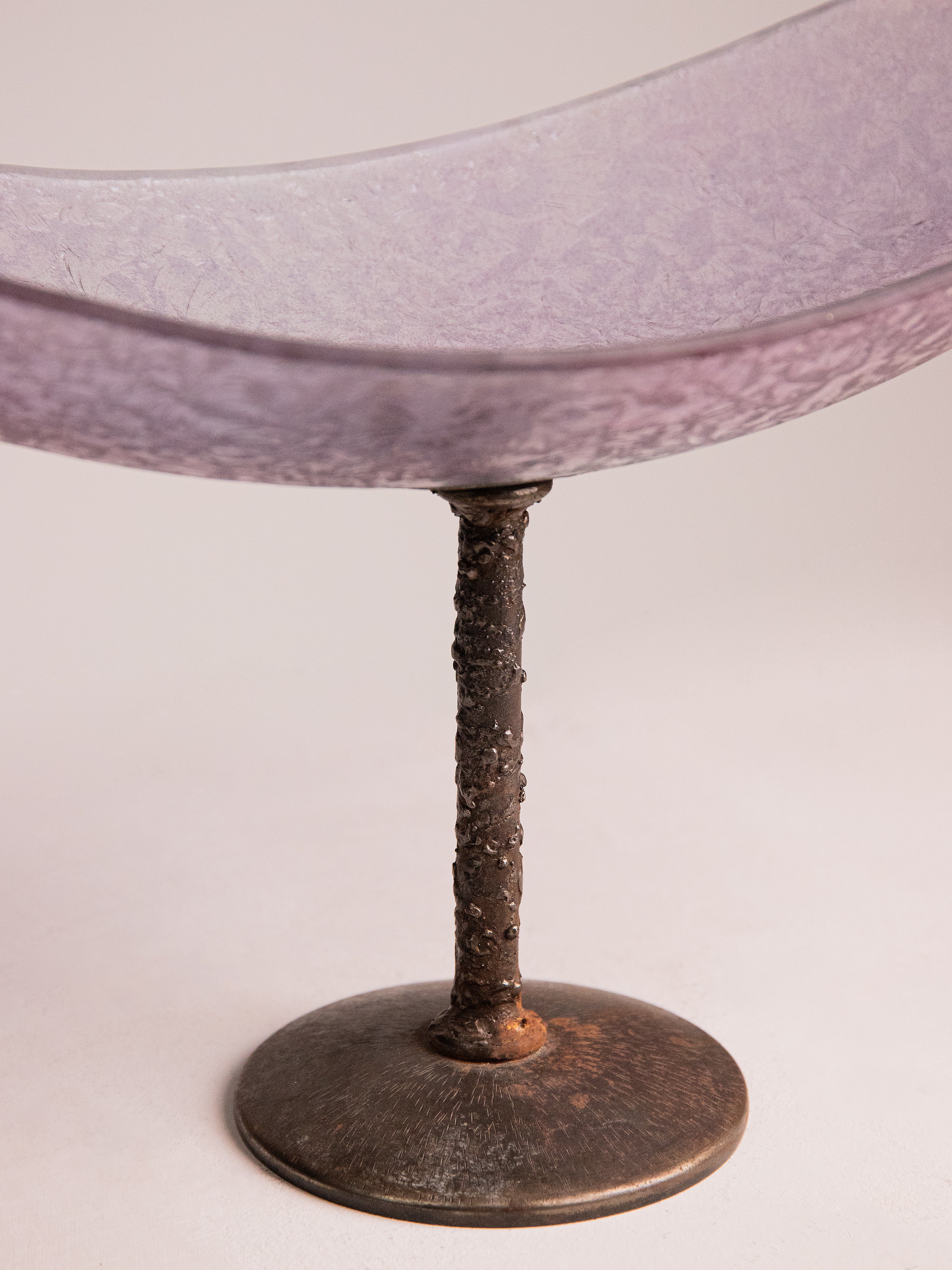 Vintage Janusz Tadeusz Bielski Footed Bowl in Metal and Glass — close-up of textured metal base and glass bowl