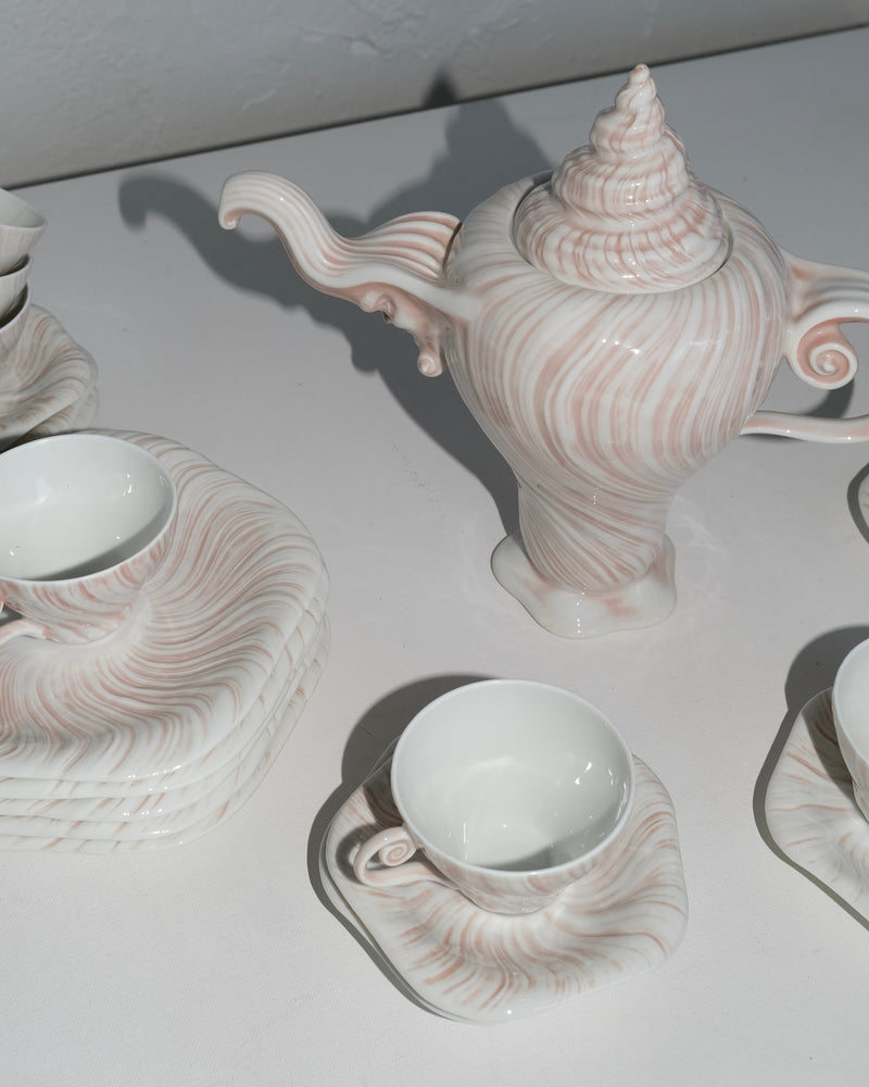 Porcelain Coffee Set "Rose Triton" by Arje Griegst for Royal Copenhagen, 1970s | The Oblist — pink and white swirled design