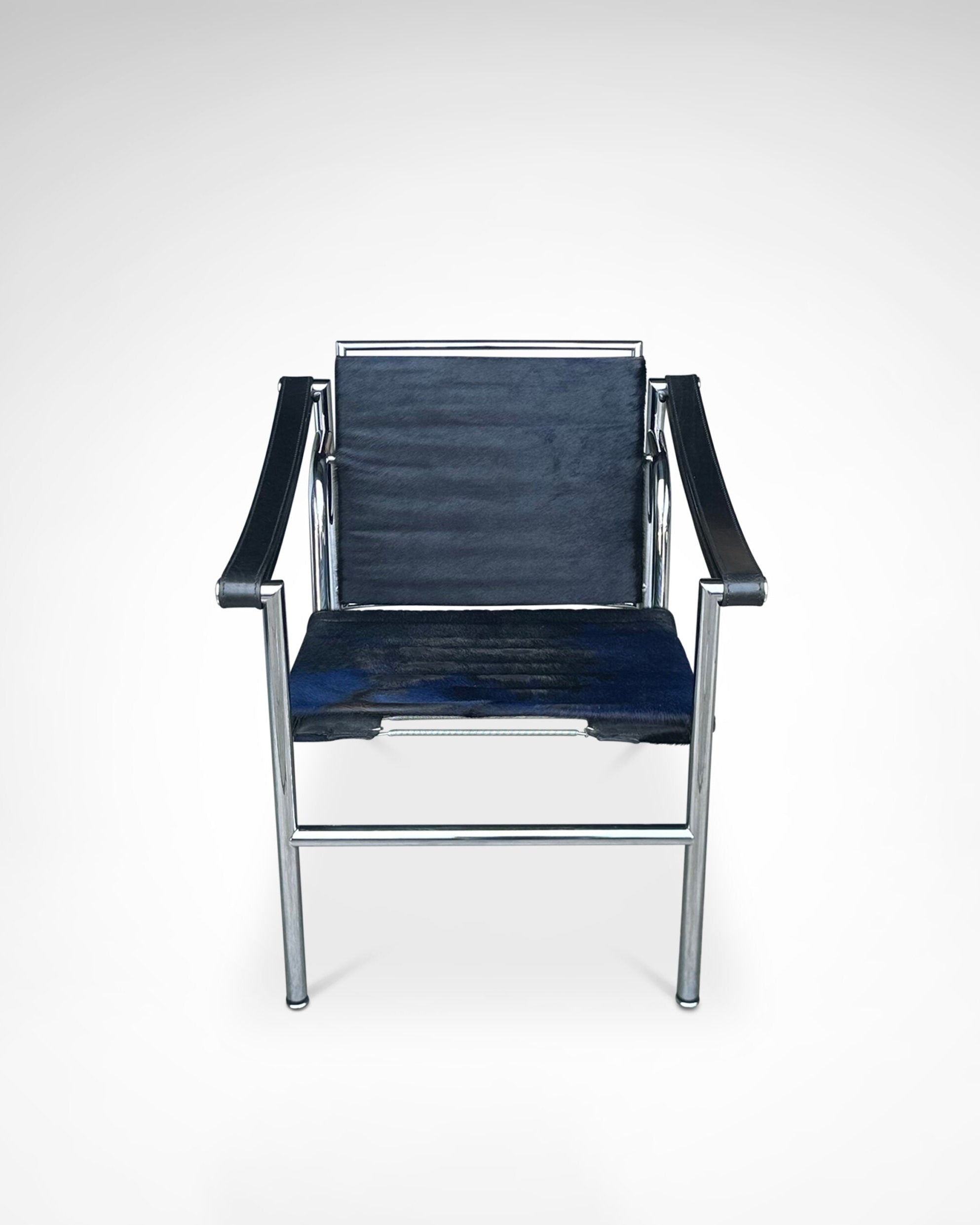 LC1 Blue and Black Ponyskin Armchair by Le Corbusier, Charlotte Perriand & Pierre Jeanneret for Cassina, 1990s — in context