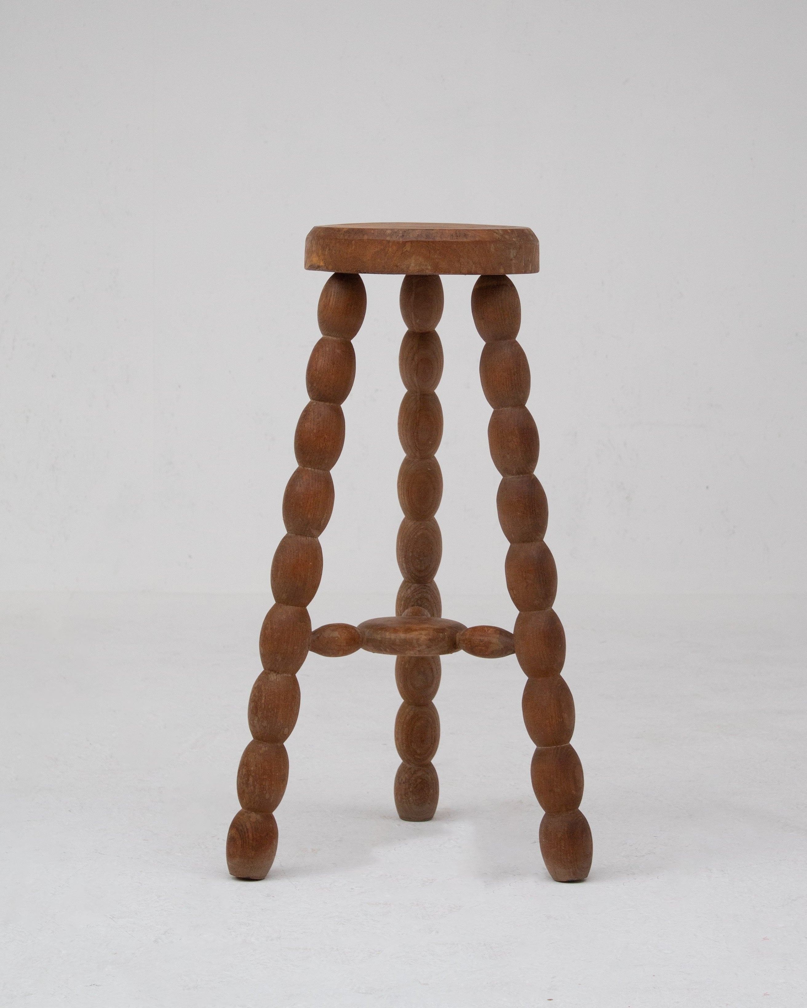 French Bobbin Leg Wooden Stool, 1950s