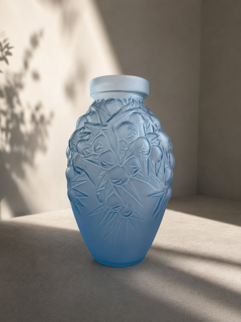 French Blue Frosted Art Deco Vase - 1930s by Dodo Vintage | The Oblist