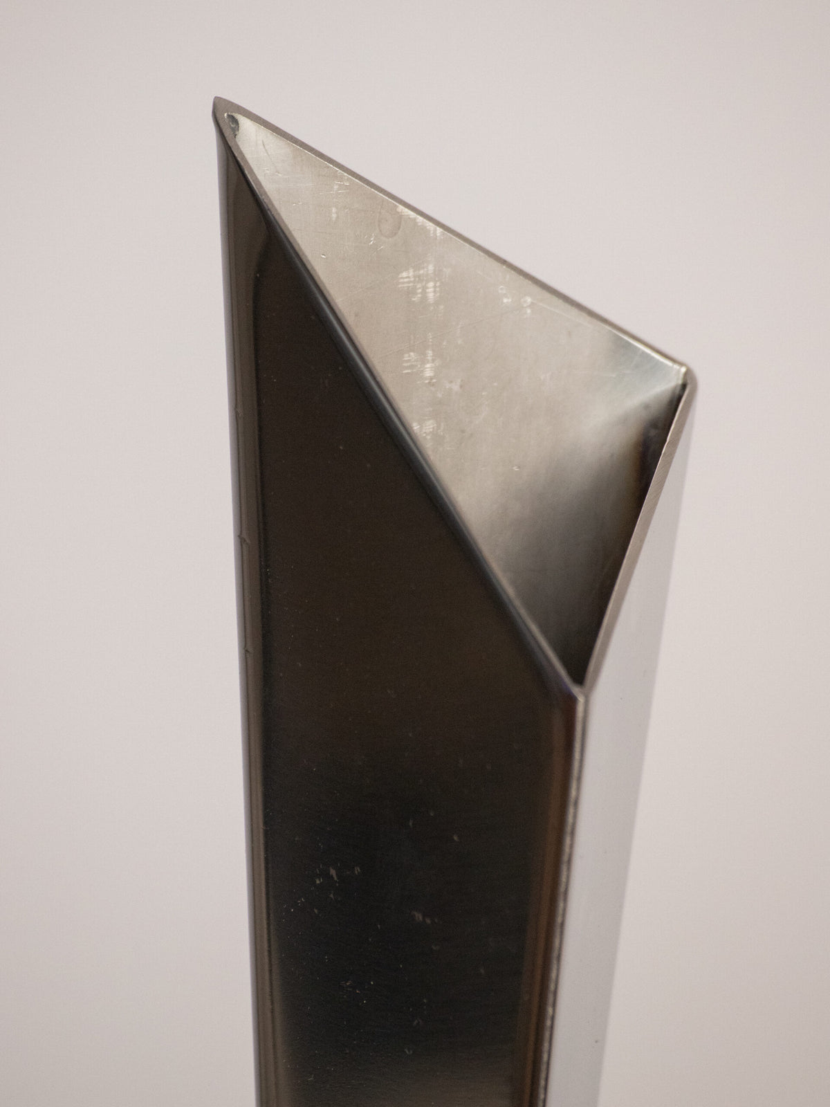 Folded Stainless Steel Bud Vase, Inverted Cone on Triangular Pyramid Foot, Space Age, 1960s-1970s — in context