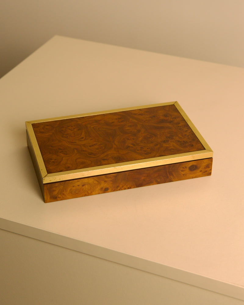 Italian box in elm wood and brass, 1960s by Treaptyque | The Oblist — vintage handcrafted design