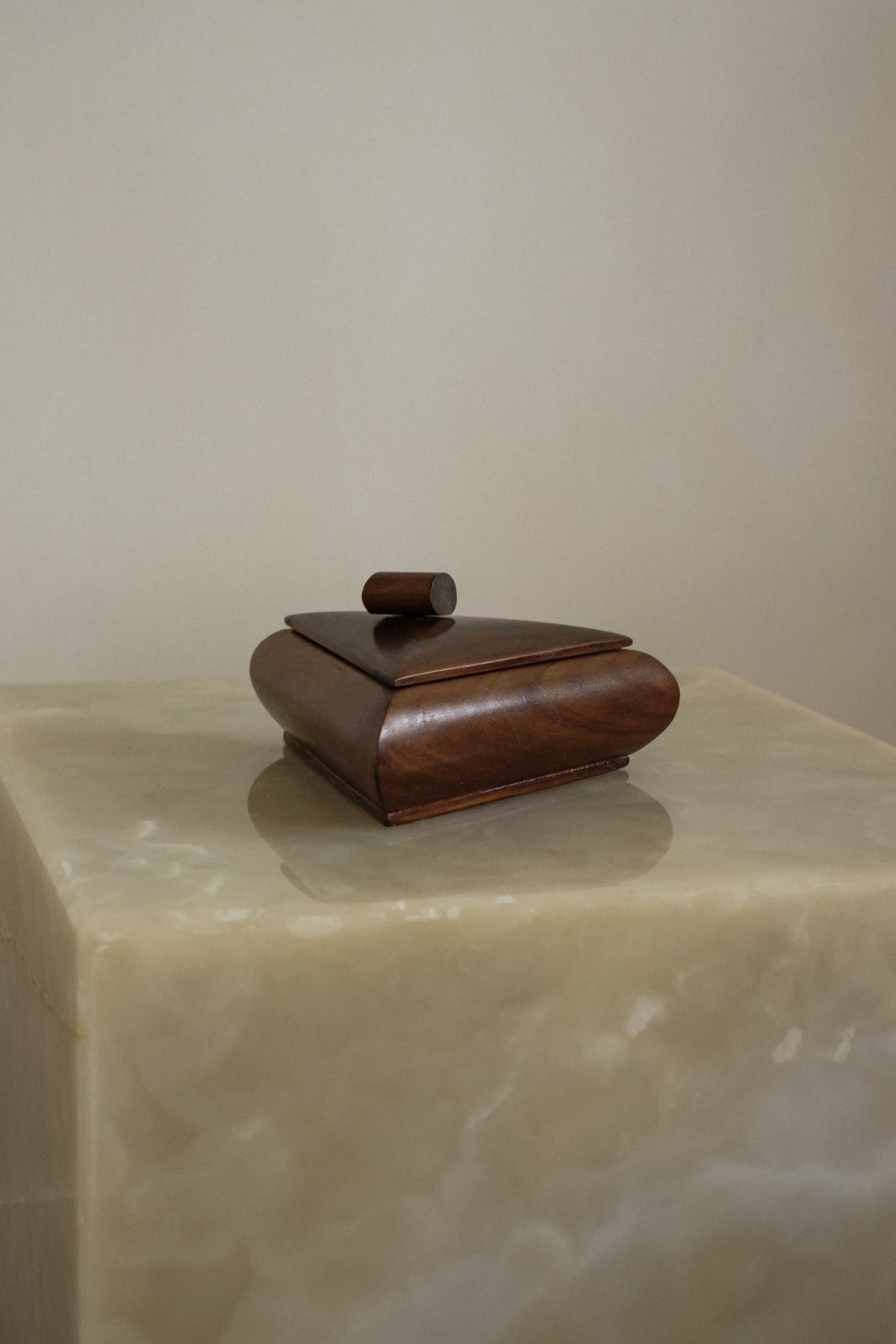 Vintage Mid-Century Modern Triangular Wooden Box — side angle