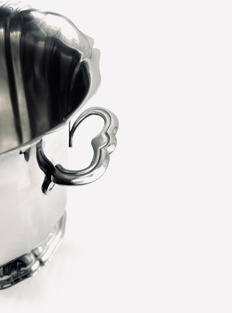 Handle detail of vintage stainless steel champagne cooler