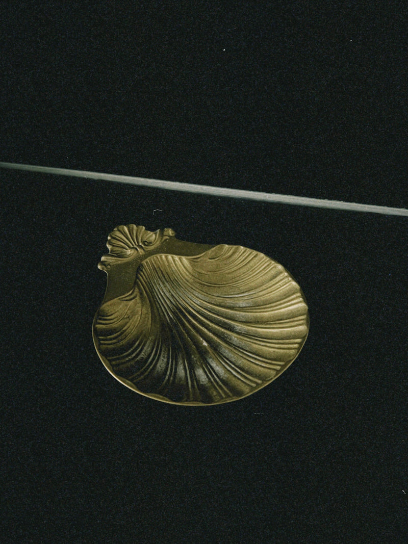 Bronze shell-shaped vide poche detail showing ribbed texture