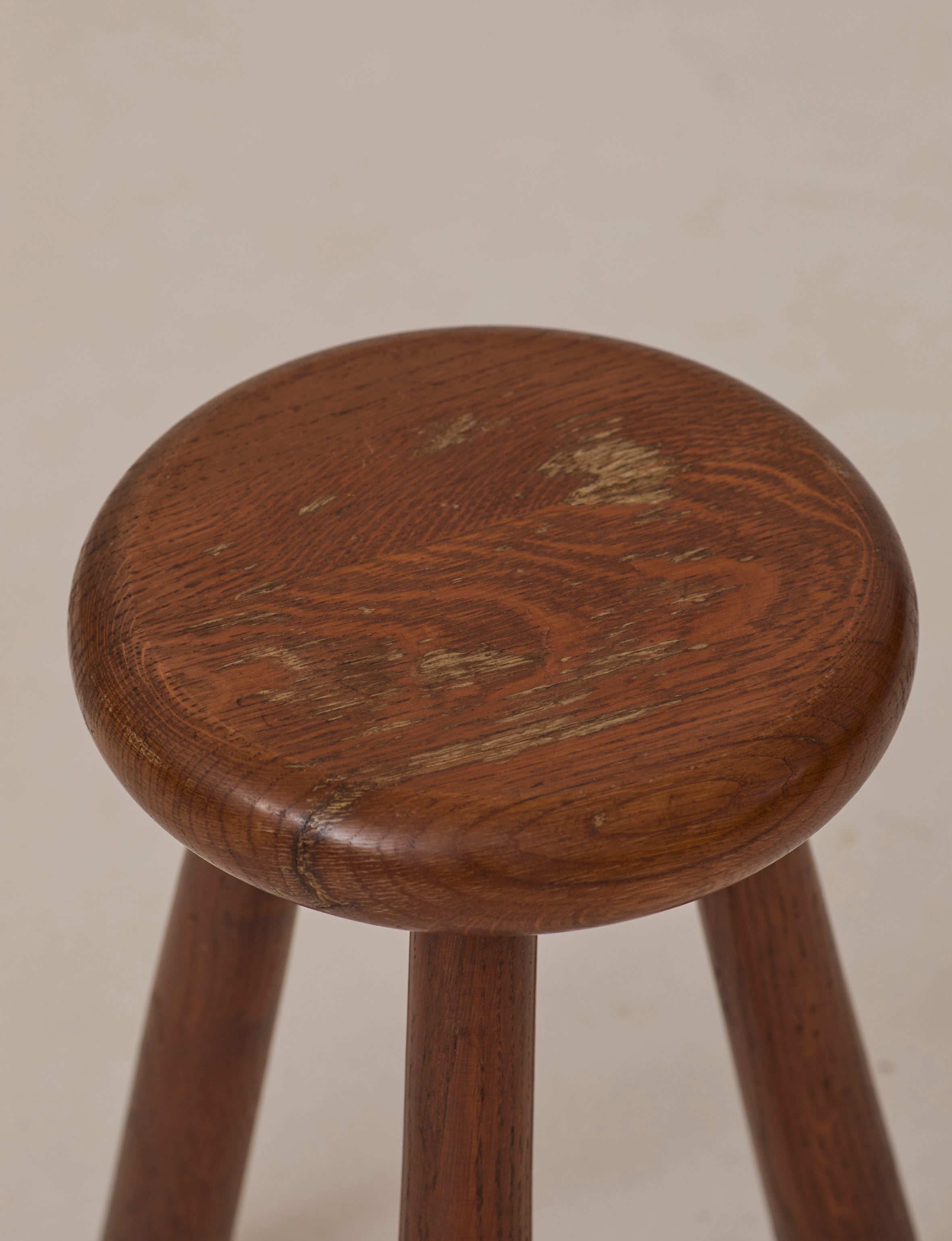 Brutalist Tripod Stool Handcrafted in Solid Oak Wood C. 1960