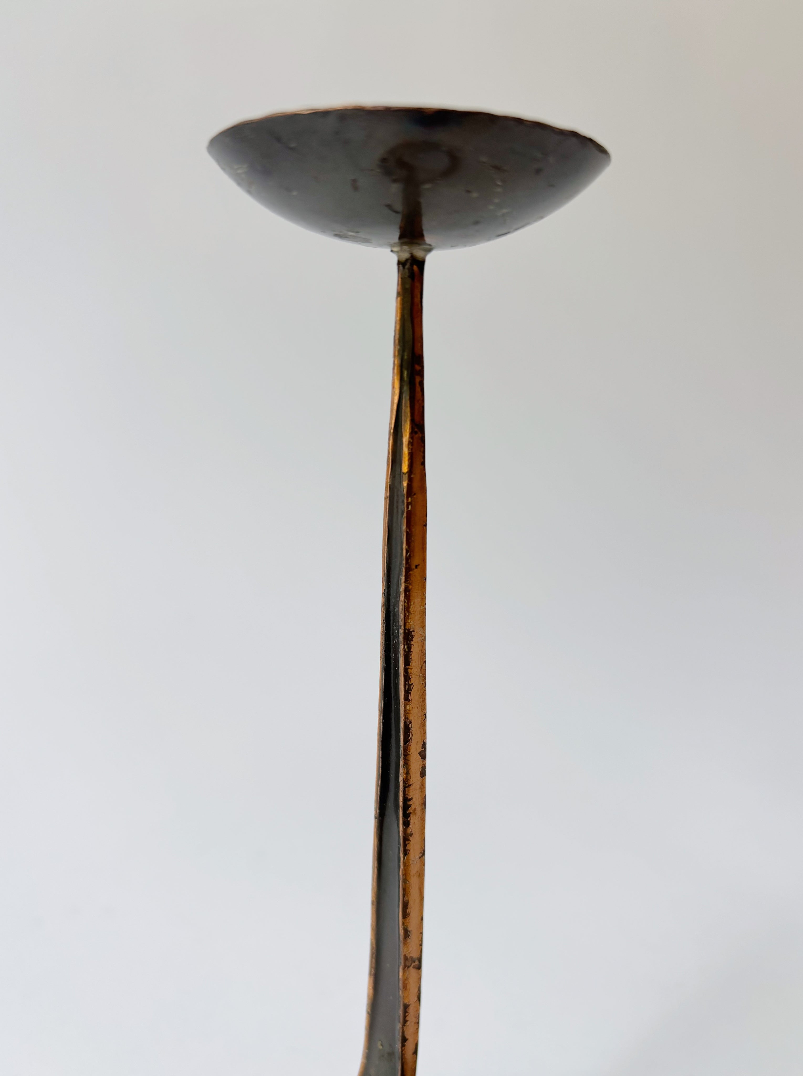 Coiled Metal Candleholder, Mid Century Poland — side view highlighting metal finish