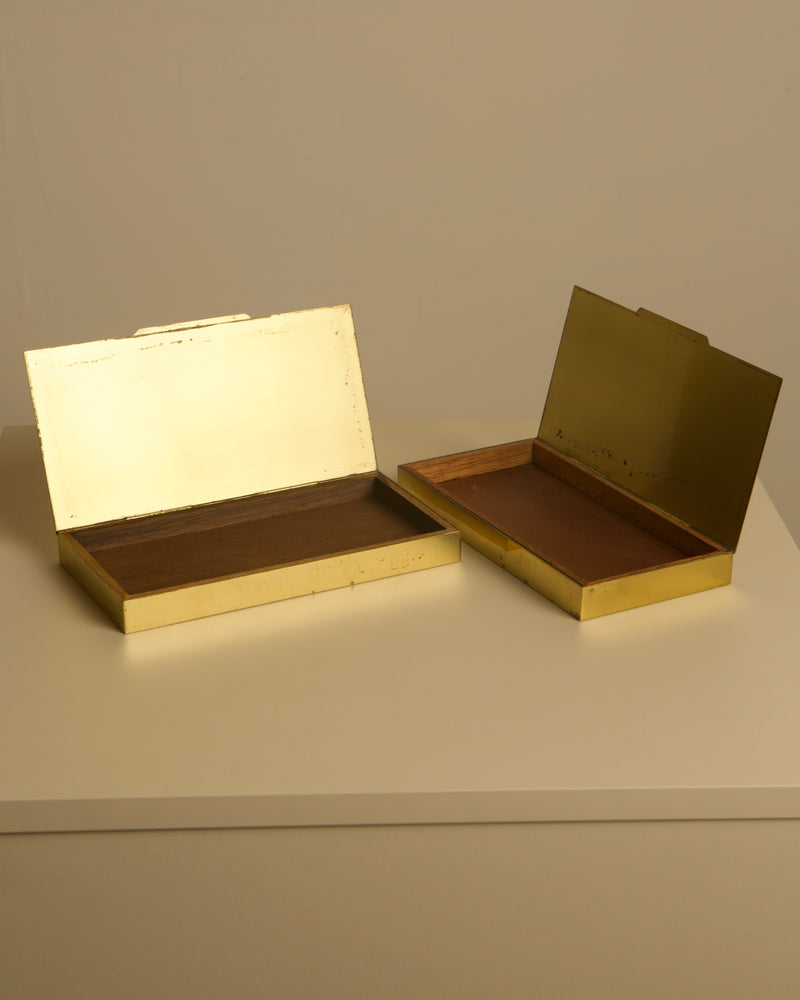 Pair of Italian brass and wood boxes from 1960s, open view
