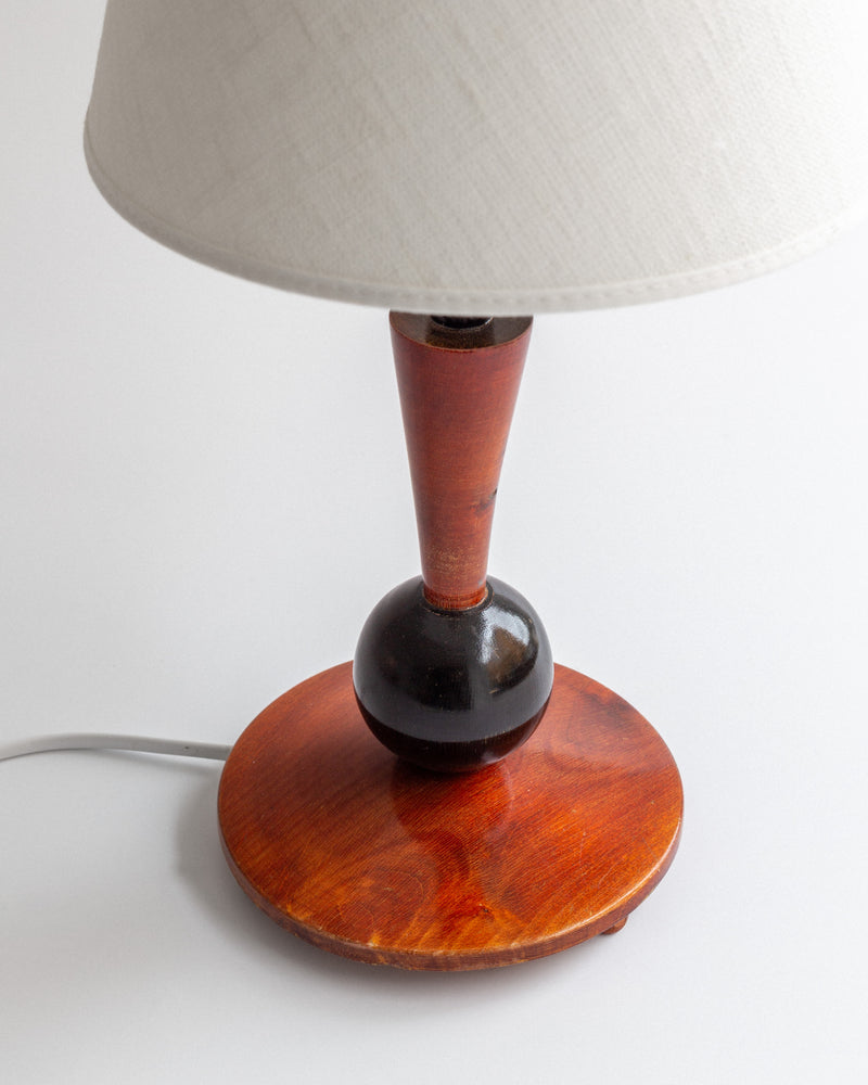 Wooden Art Deco lamp base detail with ebony sphere accent 1930s