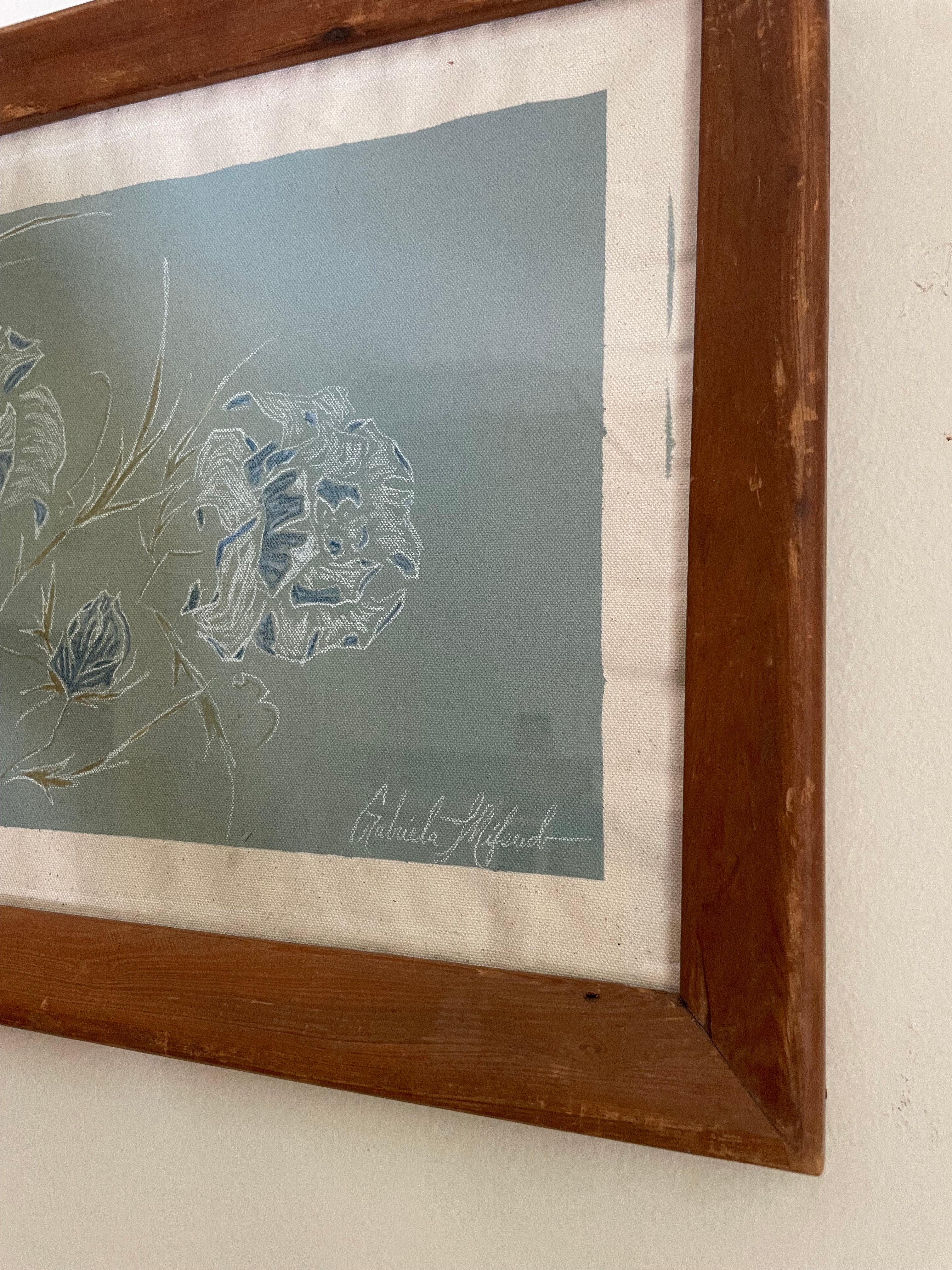 Blue Peony Original Painting — close-up