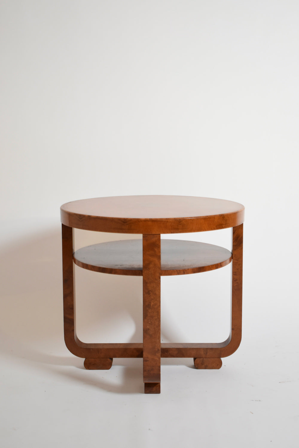 Art Deco Pedestal Table, 1920s — front view highlighting wooden frame and round top