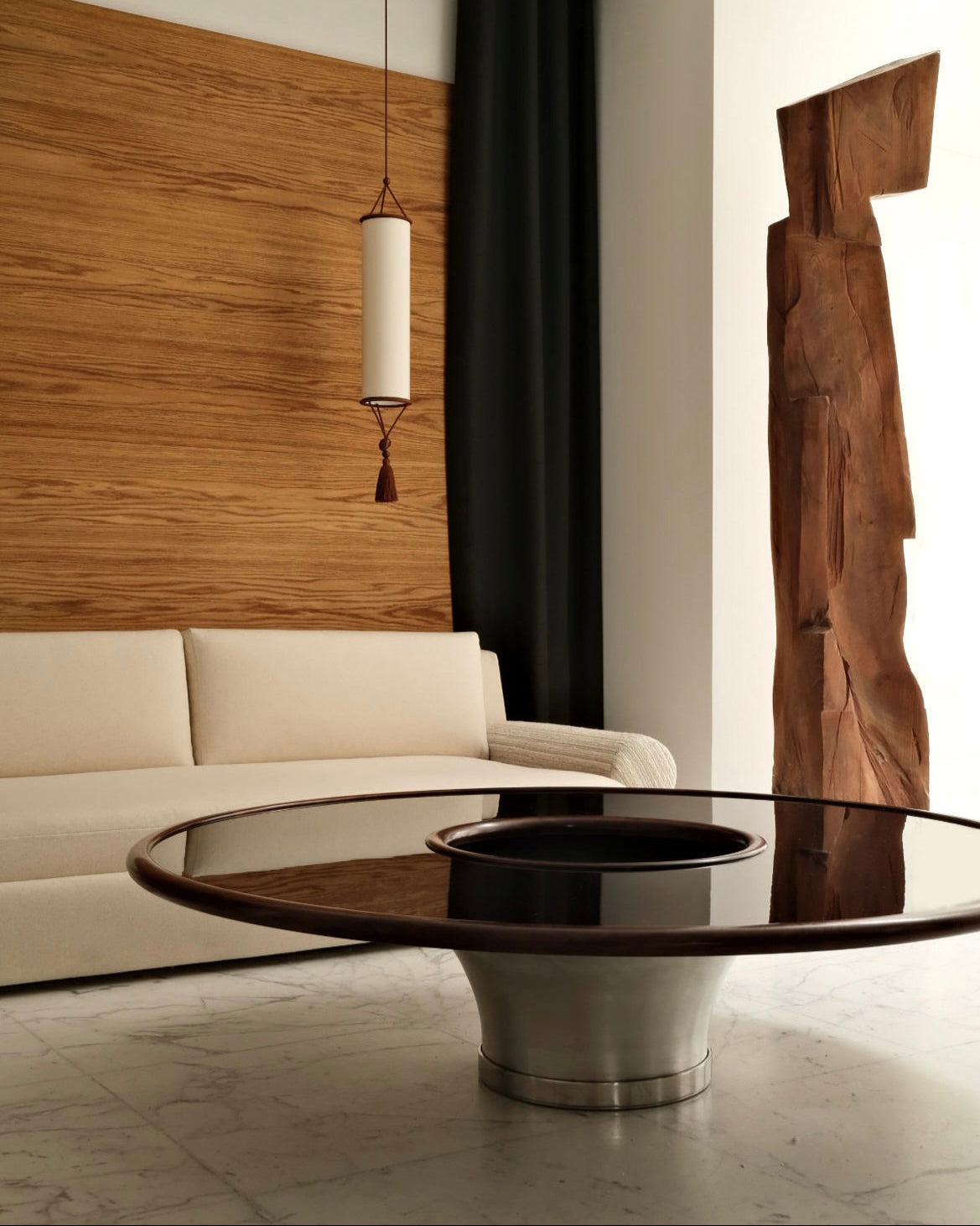 Loulou Coffee Table, lacquer, walnut and stainless steel by HAUVETTE & MADANI | The Oblist — modern design, walnut finish