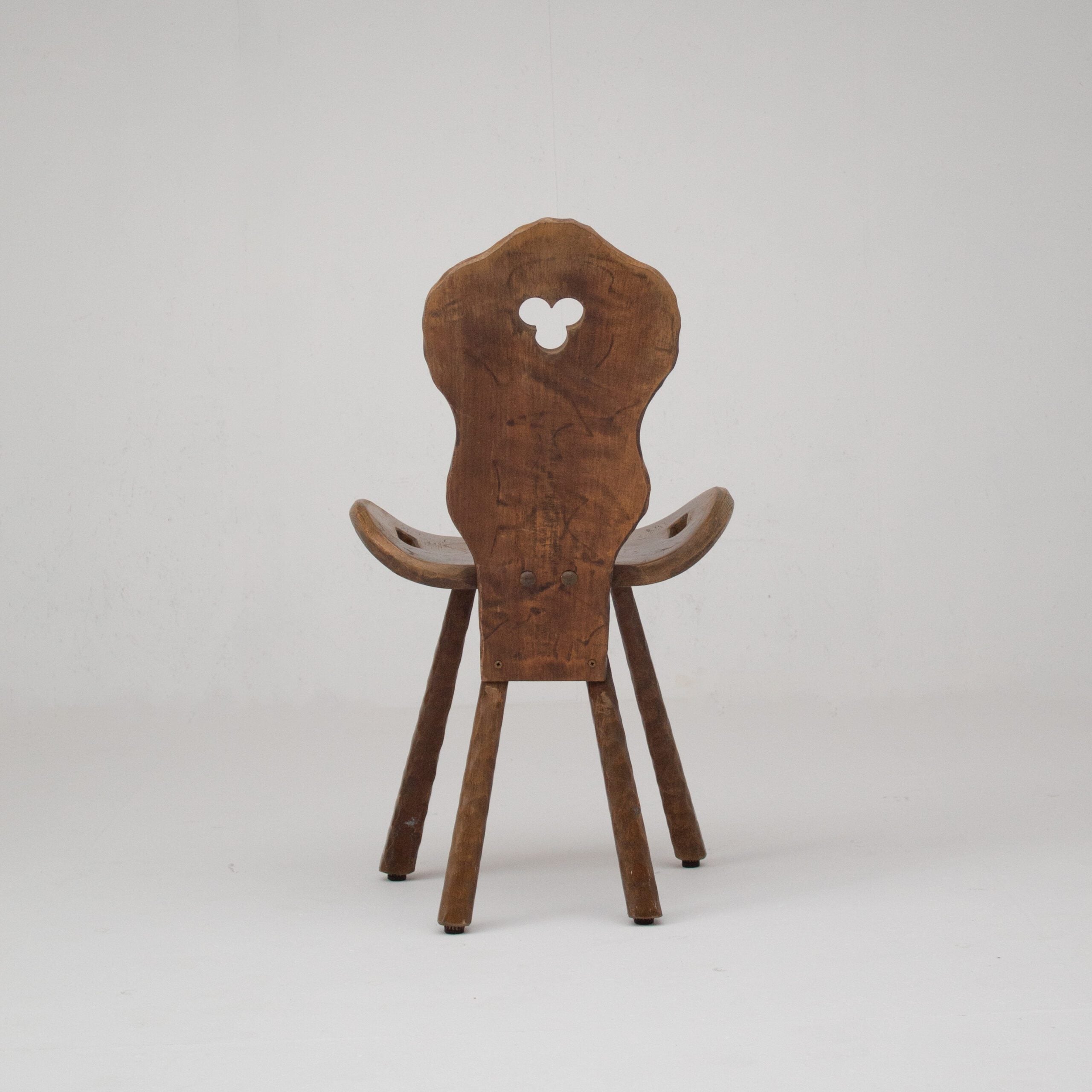 Set of 6 Brutalist Solid Wood Stools, 1970s — side angle